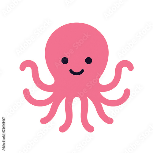 Smiling Octopus Illustration: A friendly blue and orange octopus with a toothy grin and eight tentacles smiles cheerfully at the viewer in this cheerful cartoon illustration.