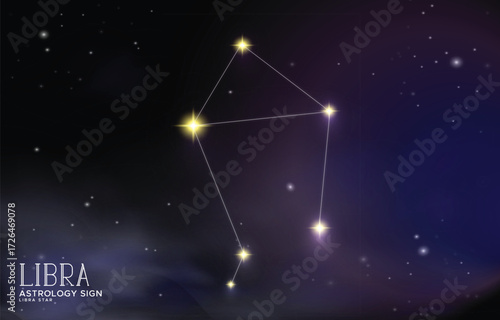Libra Zodiac Sign with Star Design Illustration