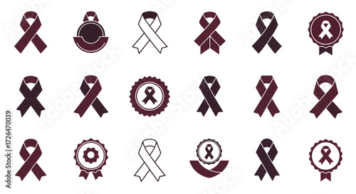 Collection of awareness ribbons displayed against a white backdrop, symbolizing support and hope for various causes and campaigns.