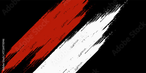 Abstract black white and red grunge in black background. Grunge brush texture.