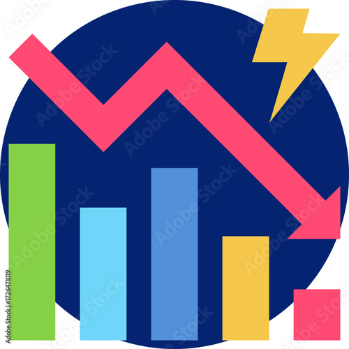 Decrease icon for economy macro, business, website, application, printing, document, poster design, etc