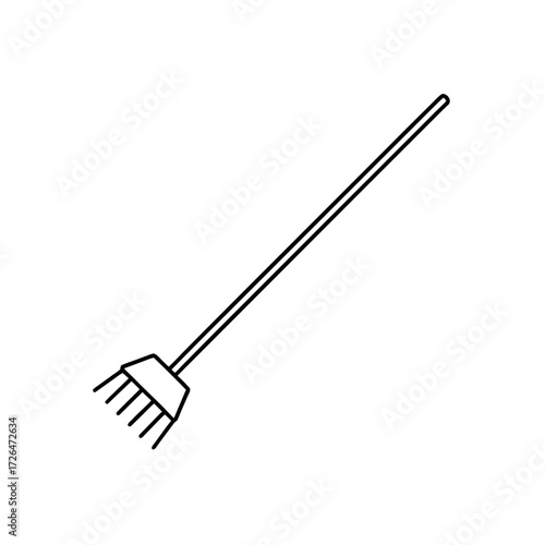 Illustration of a simple garden rake tool on transparent background