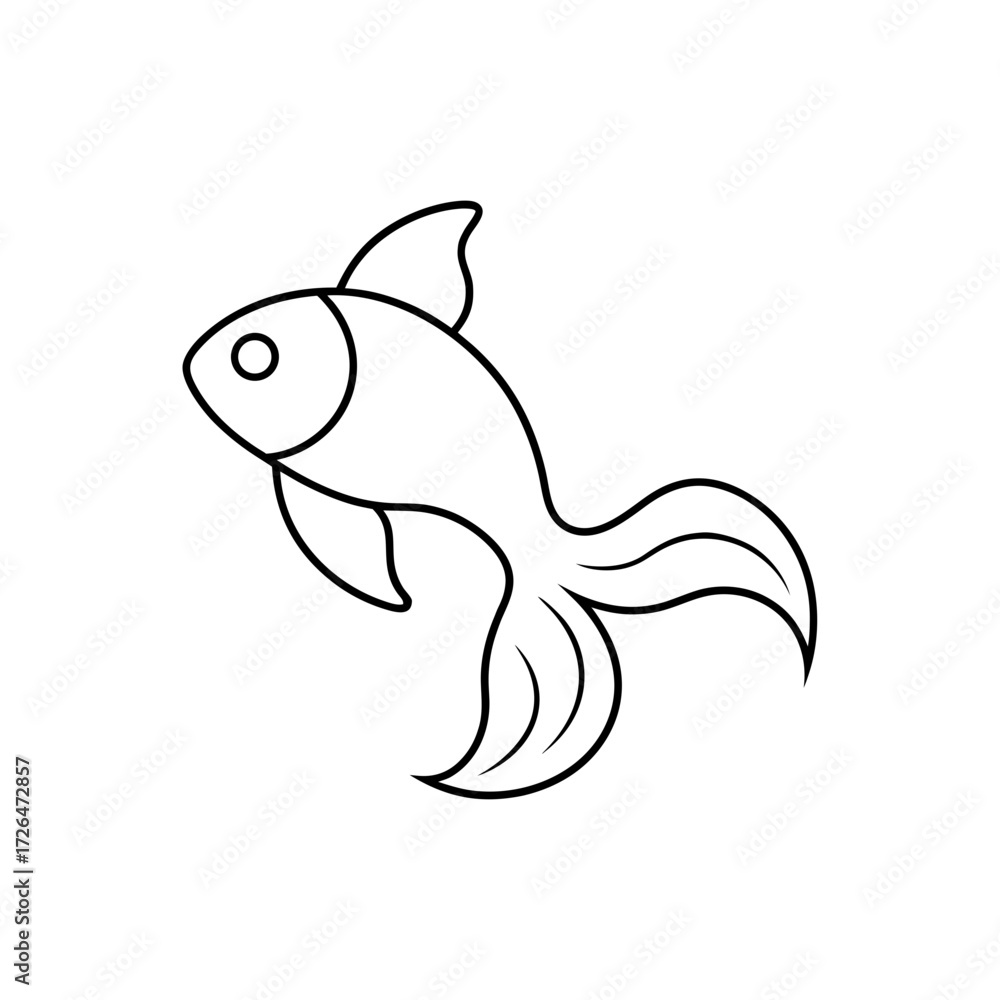 Obraz premium Outline drawing of a stylized goldfish on transparent background