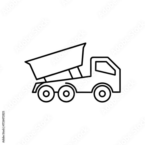 Outline drawing of a dump truck vehicle on transparent background