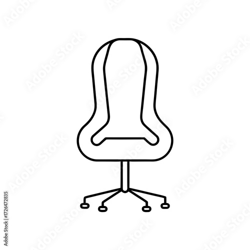Outlined gaming chair with five legs base on transparent background