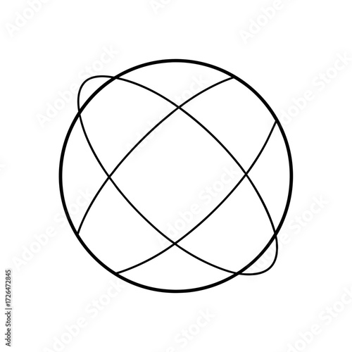 Globe with orbital lines simple black art on transparent background