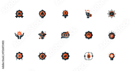 Collection of badges and emblems representing various achievements and qualities in a modern, minimalist style, perfect for awards and recognition programs.