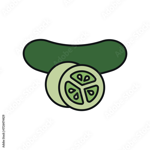 Cucumber icon in modern color with outline for cooking, nutrition, and wellness concepts.
