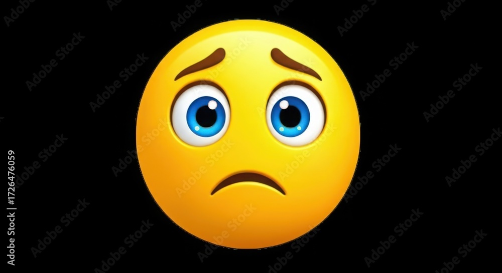 Fototapeta premium Sad yellow emoji face isolated on white background