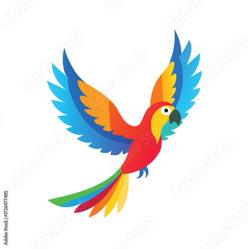 Colorful macaw parrot flying with wings spread Keywords: parrot, macaw, bird, flying, wings
