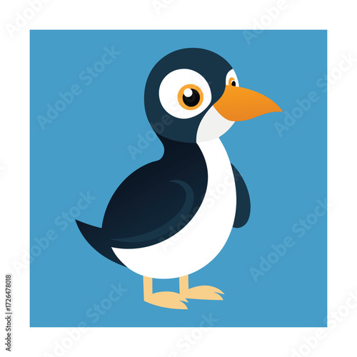 Cute cartoon penguin on blue background Keywords: penguin, cartoon, cute, bird, animal, chick