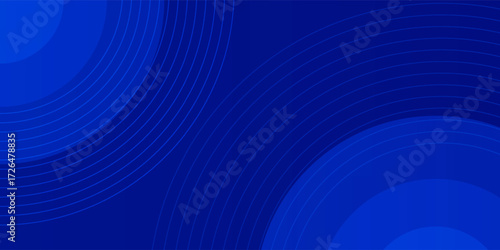 Blue circles shapes dark blue gradient background. Blue vanishing circles. Graphic design for template, poster, wallpaper, flyer, banner, presentation, wallpaper, desktop.	 Illustration vector.
