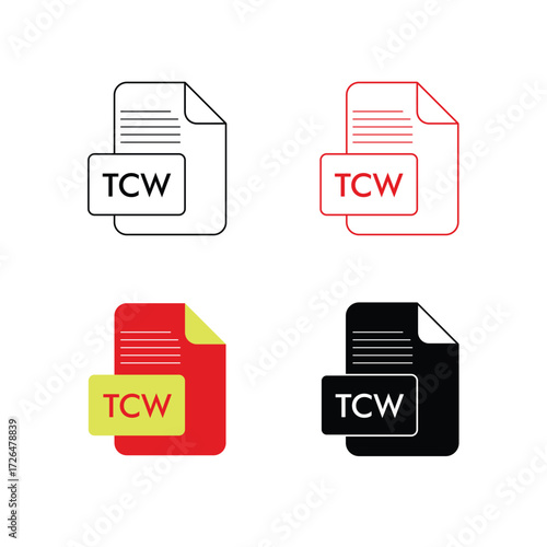 “TCW File Format Icon Set – Document Symbol in Outline and Filled Styles”