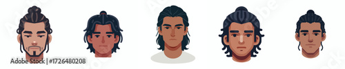 Male face avatar with long hair in a bun, dark skin, neutral expression