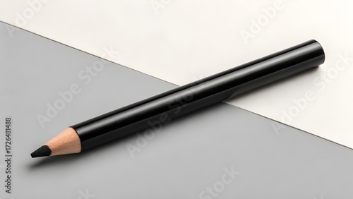 Glossy Black Kohl Eyeliner Pencil Mockup | Sleek Minimal Cosmetic Packaging Design with No Markings Displayed Flat on Clean Surface for Professional Beauty and Makeup Branding