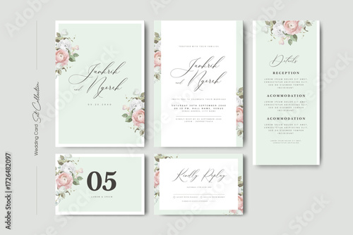 wedding invitation card set with roses flower template