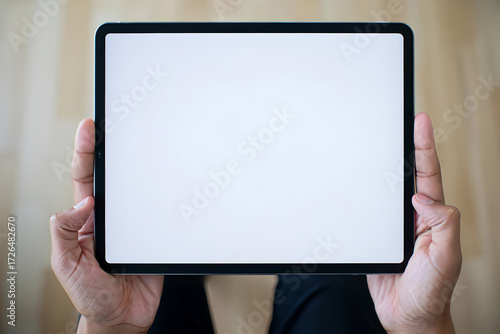 Overhead View of Hands Holding Horizontal Tablet Mockup