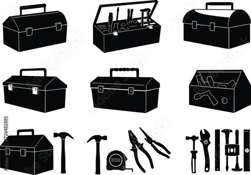 Toolbox set, construction tools, repair kit, hand tools, hardware box, workshop equipment, DIY kit, mechanic toolbox, industrial tools, maintenance supplies