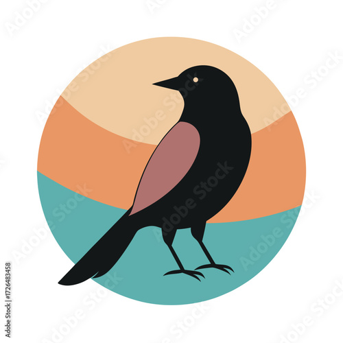 Bird silhouette with abstract color blocks Keywords: bird, silhouette, icon, symbol, animal