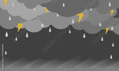 Very cloudy rainy day and high wave in rainy season with copy space background. Vector Flat Illustration. 