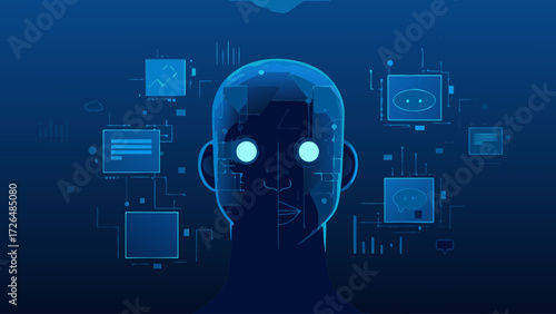 Futuristic AI brain interface for advanced technology solutions, showcasing innovation, machine learning, and artificial intelligence concepts for business presentations