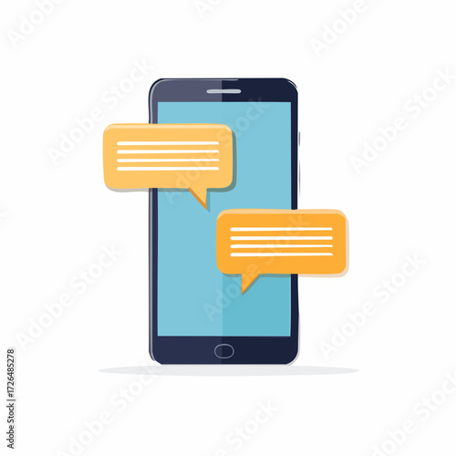 Smartphone with chat message bubbles on the screen. Concept of online communication, social media conversation, and mobile messaging. Flat vector illustration