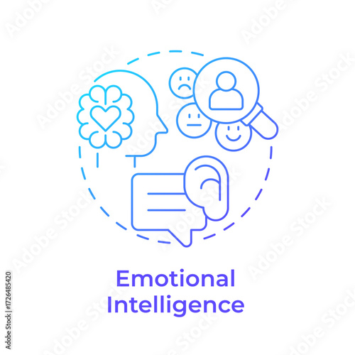 Emotional intelligence blue gradient concept icon. Mental health, communication. Mood, personality. Round shape line illustration. Abstract idea. Graphic design. Easy to use in booklet, blog post