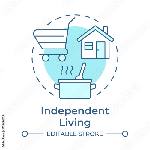 Independent living soft blue concept icon. Ability to manage daily tasks without constant assistance. Life skill. Round shape line illustration. Abstract idea. Graphic design. Easy to use in article