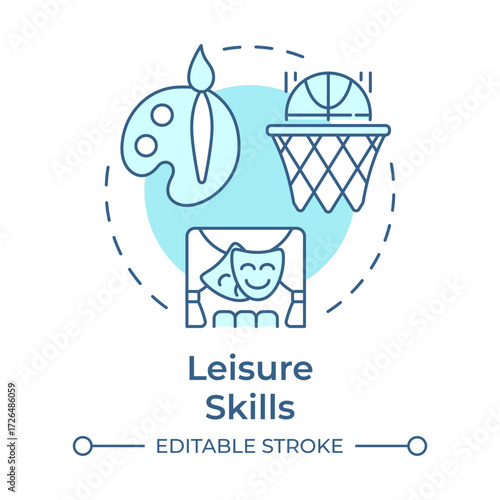 Leisure skills soft blue concept icon. Enjoying free time activities. Ability to have fun. Life confidences. Round shape line illustration. Abstract idea. Graphic design. Easy to use in article