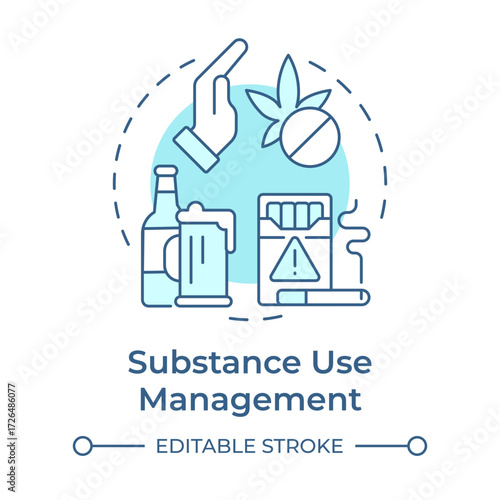 Substance use management soft blue concept icon. Maintain healthier lifestyles. Addiction prevention. Life skill. Round shape line illustration. Abstract idea. Graphic design. Easy to use in article