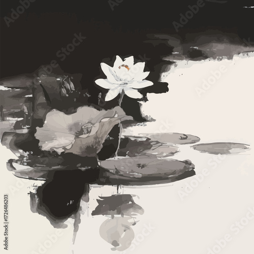 Delicate water lily blooms on a calm pond, surrounded by gentle ripples and soft reflections. The scene evokes peace and tranquility in nature.