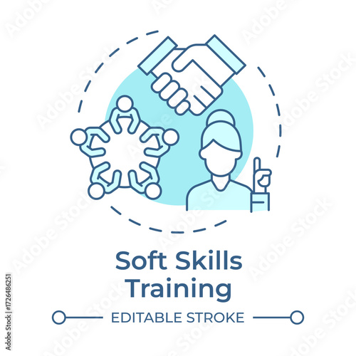 Soft skills training soft blue concept icon. Strategy to improve life competencies. Self management. Round shape line illustration. Abstract idea. Graphic design. Easy to use in article