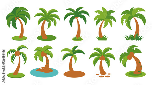 Collection of Colorful Palm Tree Illustrations for Summer Tropical Vacation Designs