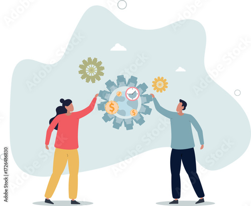 teamwork and profit making idea.life and employment of people.