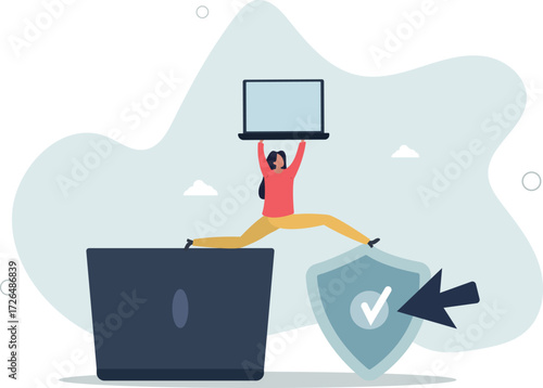 Cyber attack protection, guarding from internet hacker, computer security system or privacy firewall concept.life and employment of people.