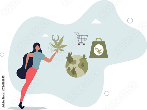 Eco friendly consumer with sustainable shopping habits .life and employment of people.