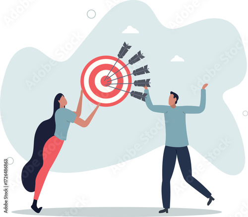 Business solution and goals.customers holding bullseye circle with arrow.life and employment of people.