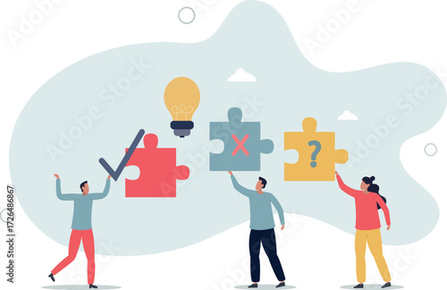 people holding puzzle and light bulb .Making decision.life and employment of people.