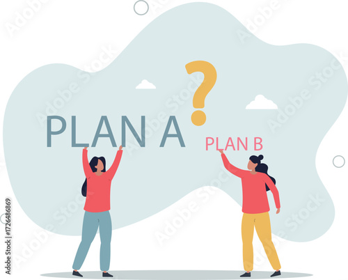 Business solution and goals.Cartoon people choose between options, plan A and B scenario.life and employment of people.