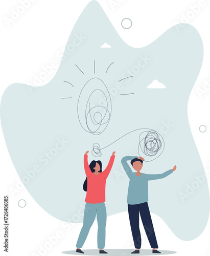 Proactive and reactive thinking, chaos and order theory or simplify idea to solve difficulty problems concept.life and employment of people.