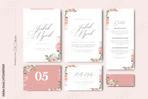 wedding invitation card set with peonies flower template