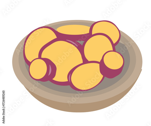 さつまいもの煮物。さつまいもの甘煮。ベクターイラスト