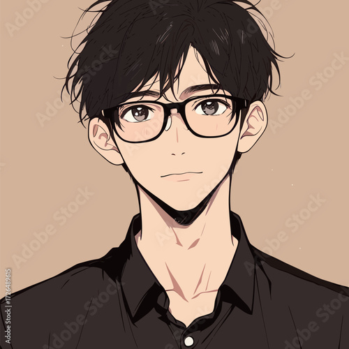 A young man with tousled black hair and glasses stands with a friendly smile. He wears a dark shirt and is set against a neutral background, exuding a calm vibe.