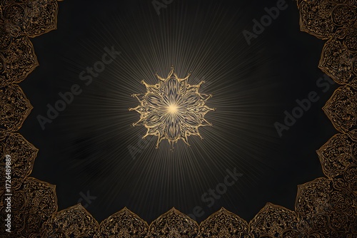 Golden mandala sunburst pattern ornamental