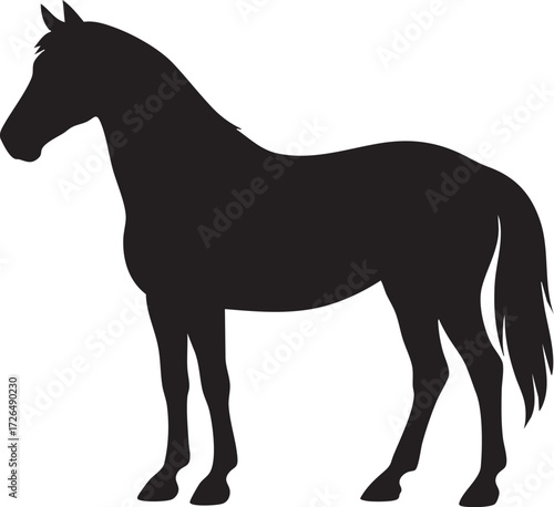 静止する馬の黒いシルエットベクターイラスト素材