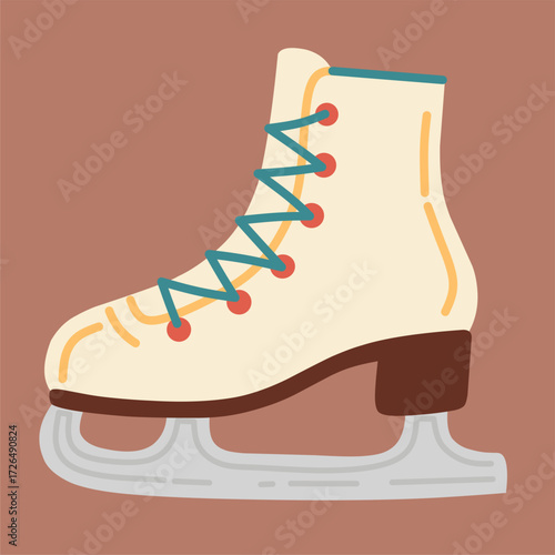 A retro styled illustration of a classic ice skate. 