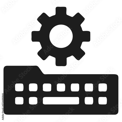 Computer keyboard and gear icon representing settings futuristic silhouette vector transparent icon