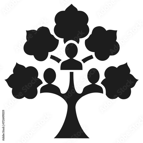Family Tree Icon with People Silhouettes and Cloud- futuristic silhouette vector transparent icon