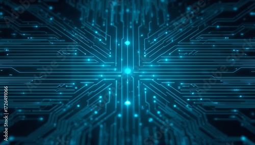 Blue Orb Sci Fi Technology Abstract with Energy Flow and Digital Pattern