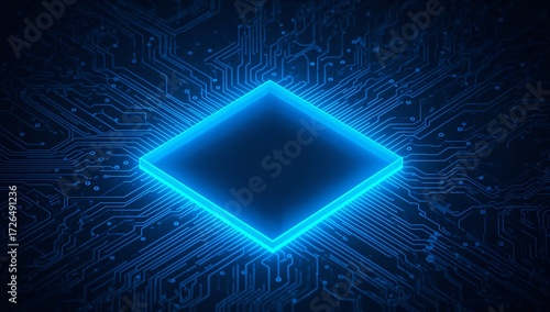Artificial Intelligence Blue Square Light with Abstract Circuit Design
